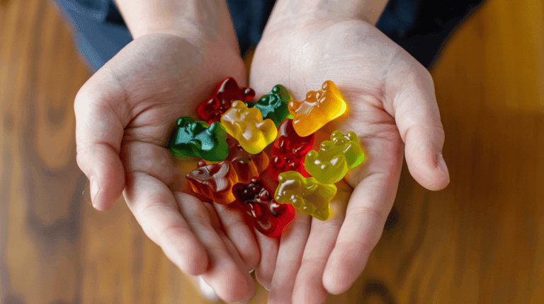 Gummies i en öppen handflata