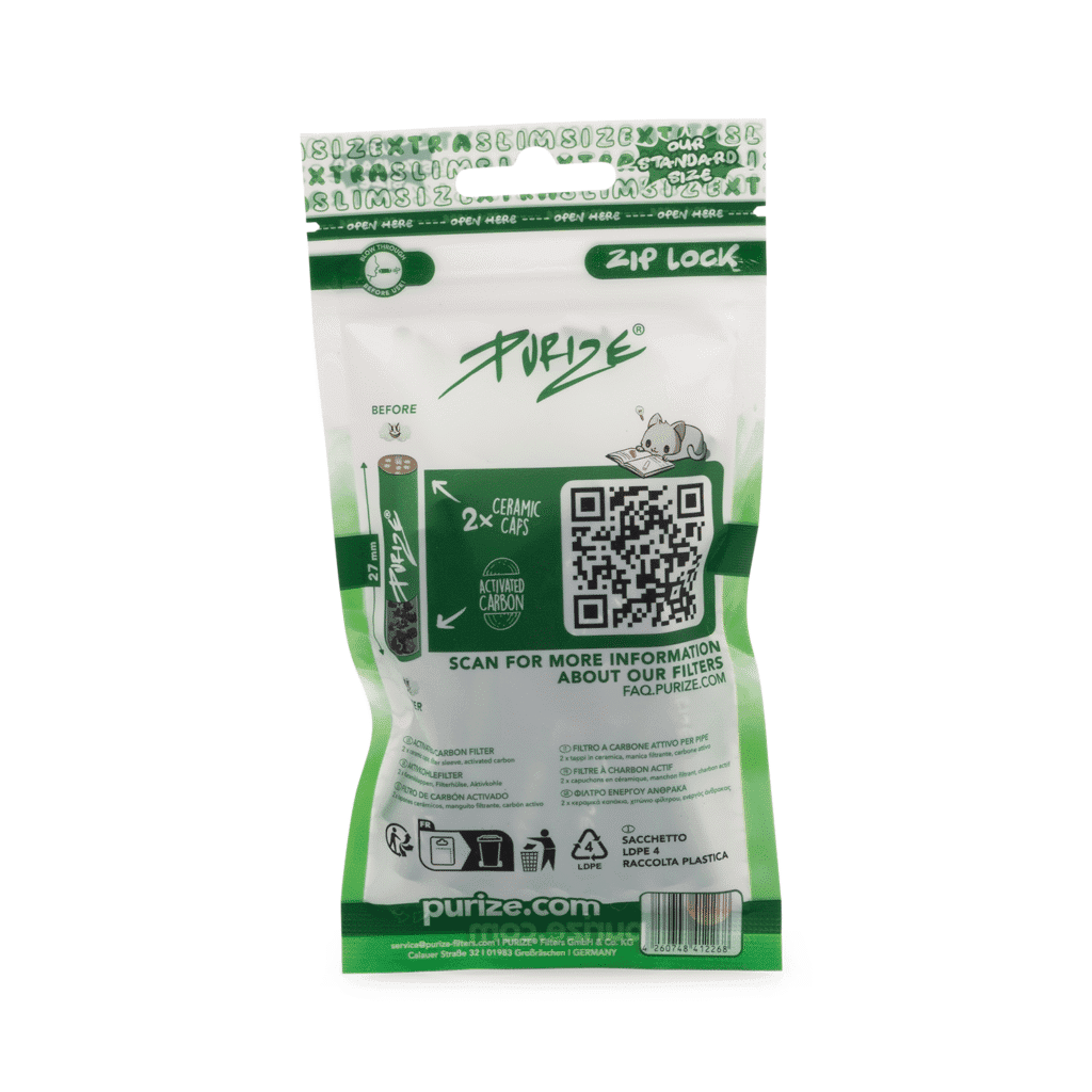 Xtra Slim size carbon filter back of bag green