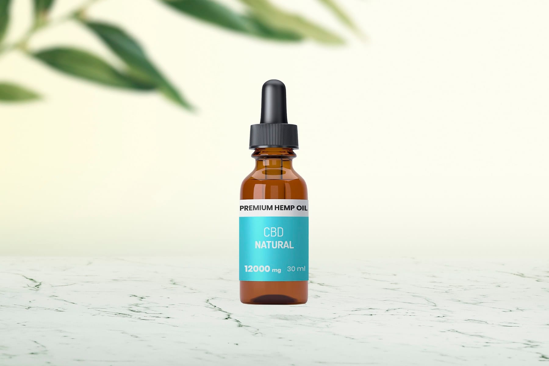 Flaska med Raw Hemp Premium CBD-olja 40% på en marmorskiva