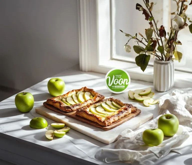 Apple pastries with green apples and a can of Voon Green Apple