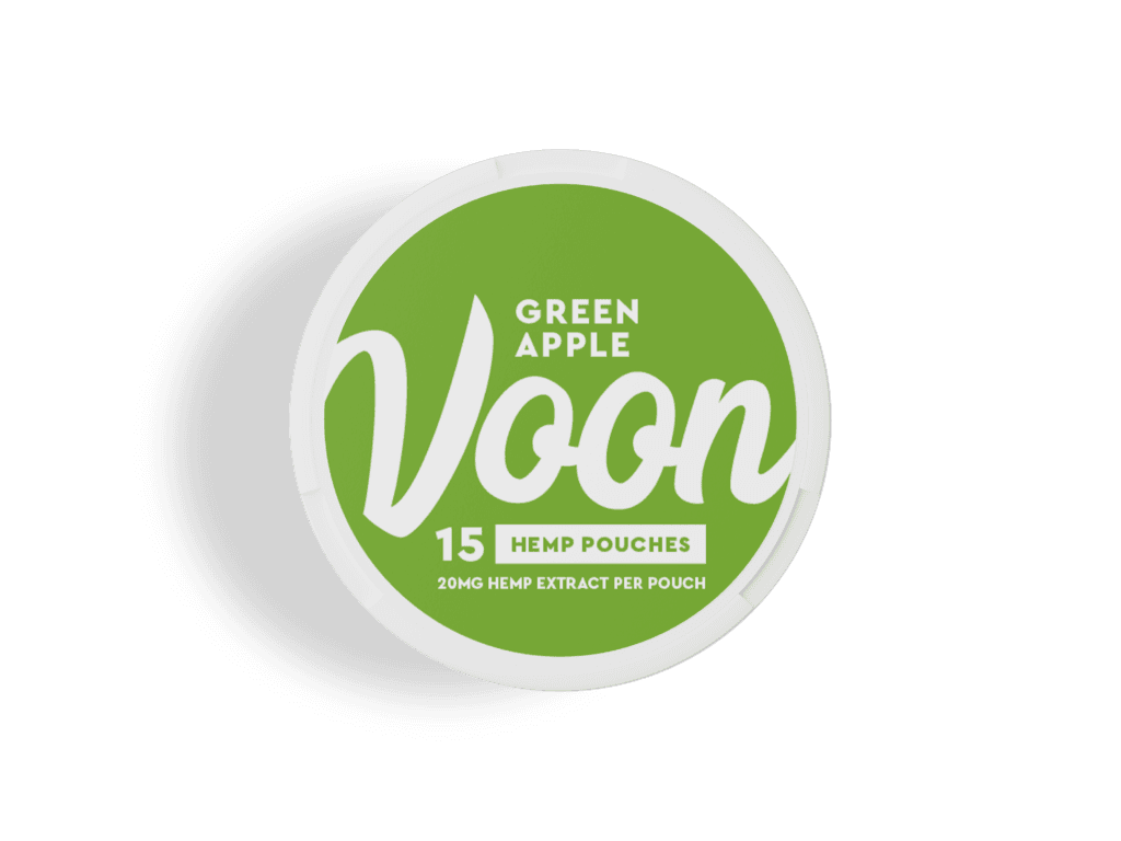 Green apple hemp pouch packaging design. Front.