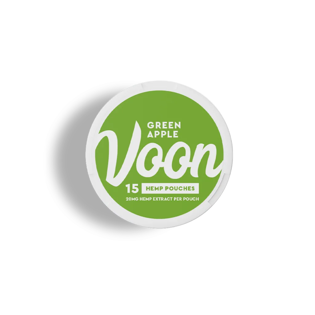 Green apple hemp pouch packaging design. Front.