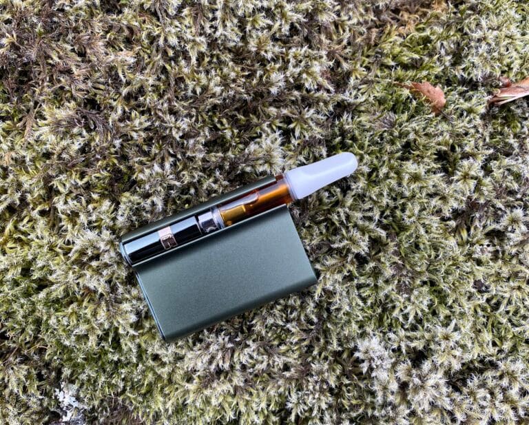 CBD-patron med 510-batteri på mossa