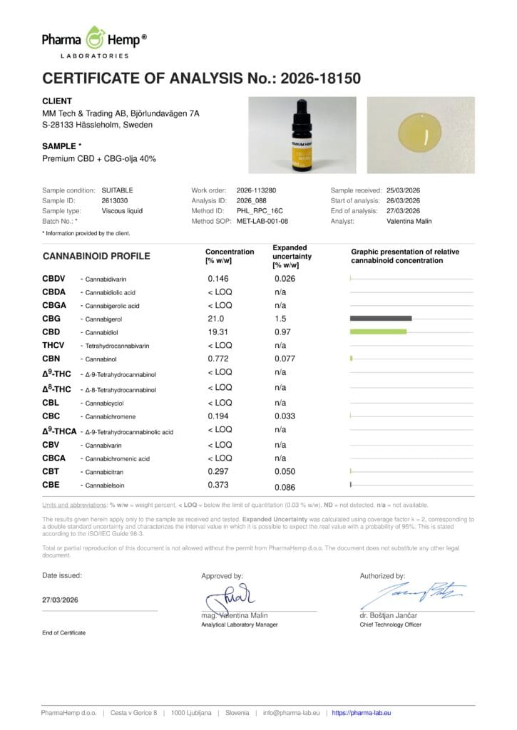CBD + CBG-oil 40% COA