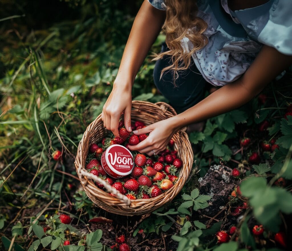 Strawberries in basket in forest