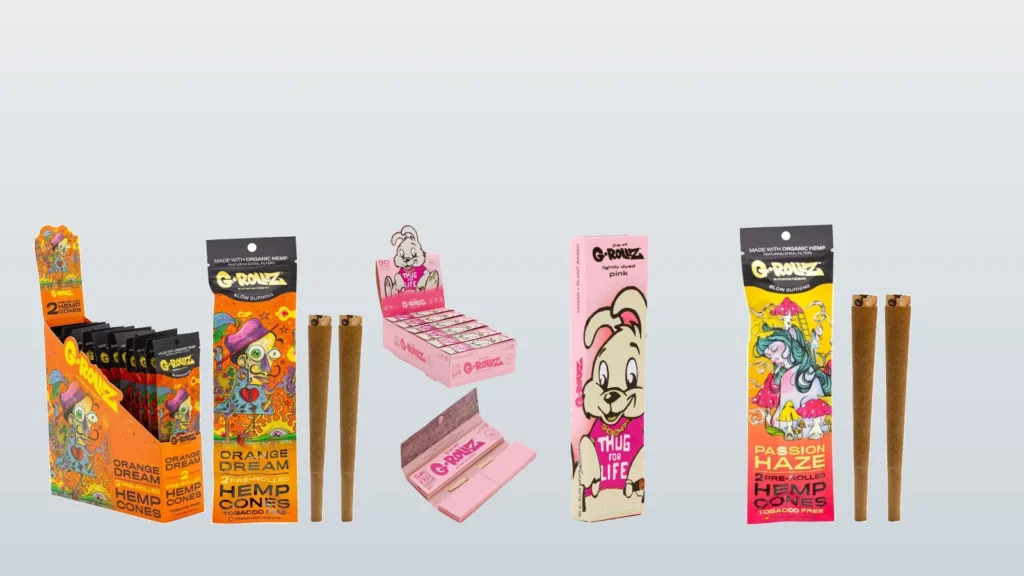 G-Rollz cones Orange Dream, Banksy-papper i rosa och cones Passion Haze