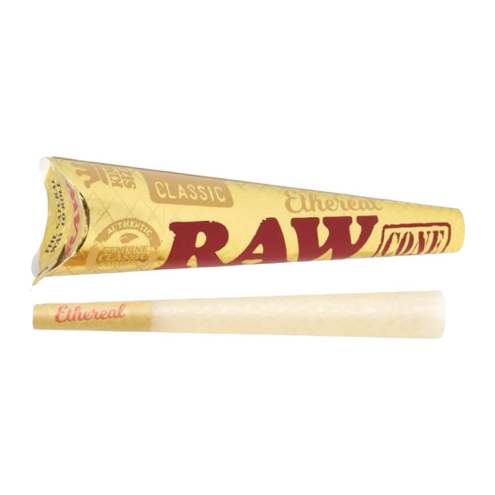 RAW Ethereal King Size cone bredvid förpackningen